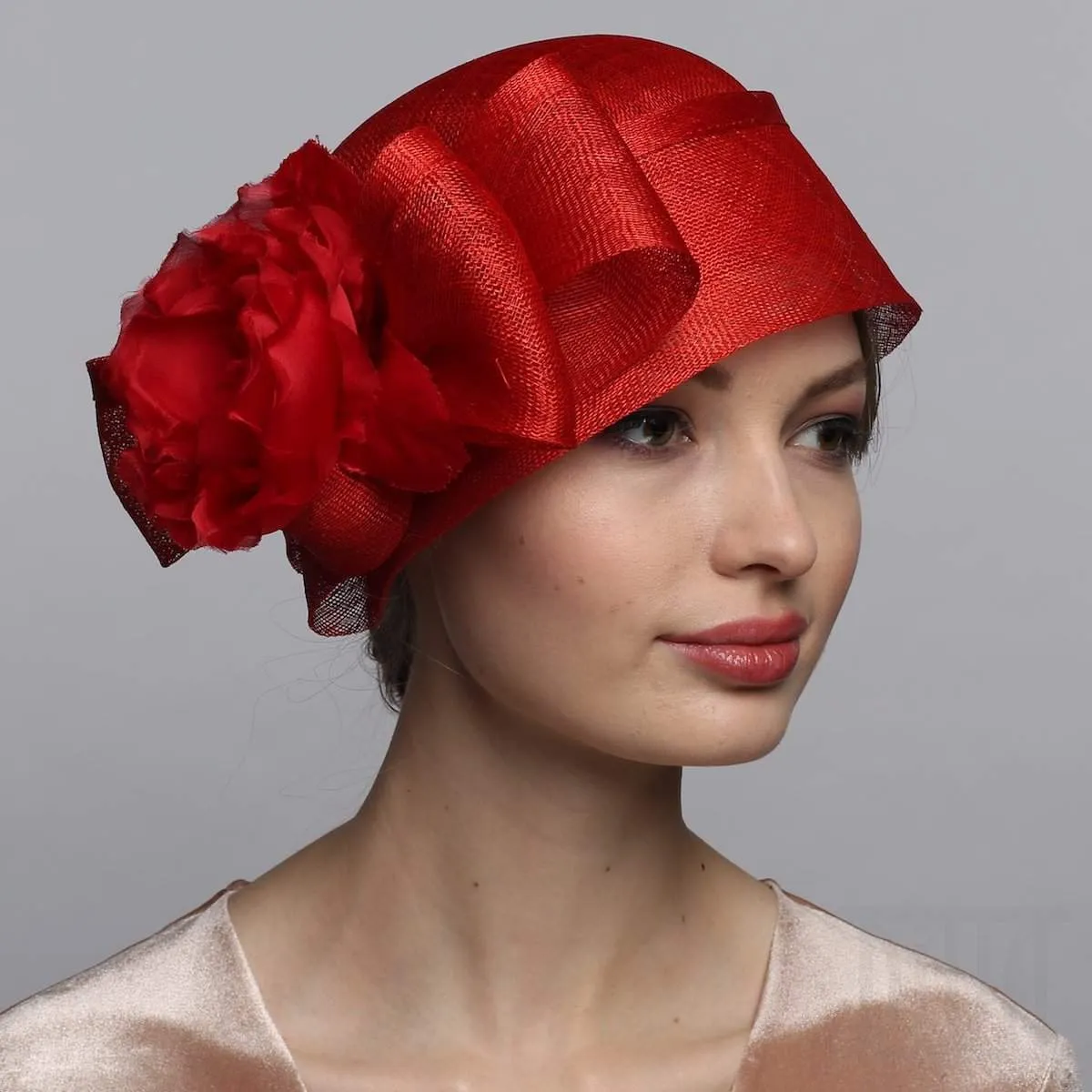 Sinamay cloche with silk rose