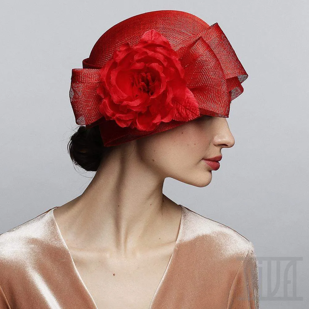 Sinamay cloche with silk rose