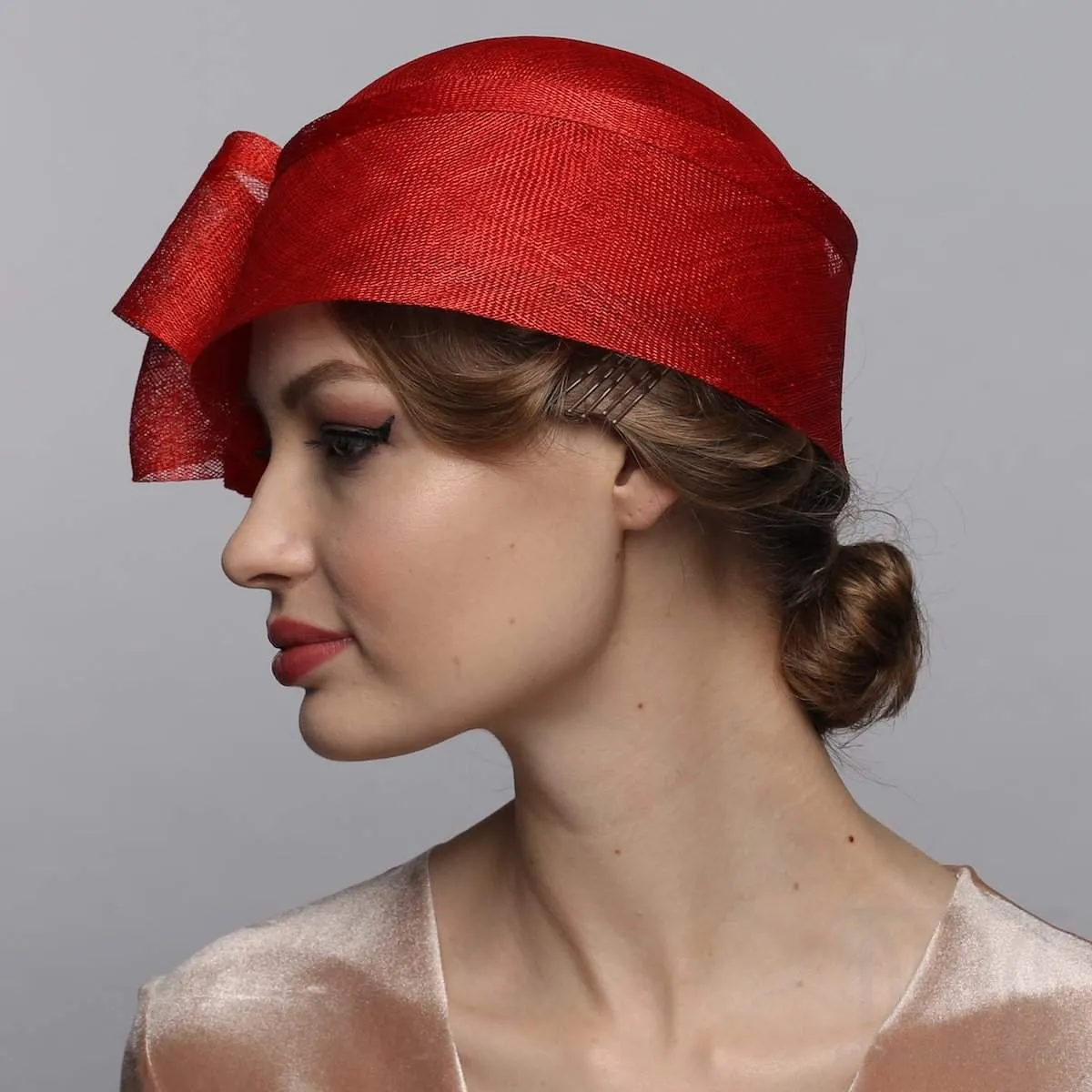Sinamay cloche with silk rose