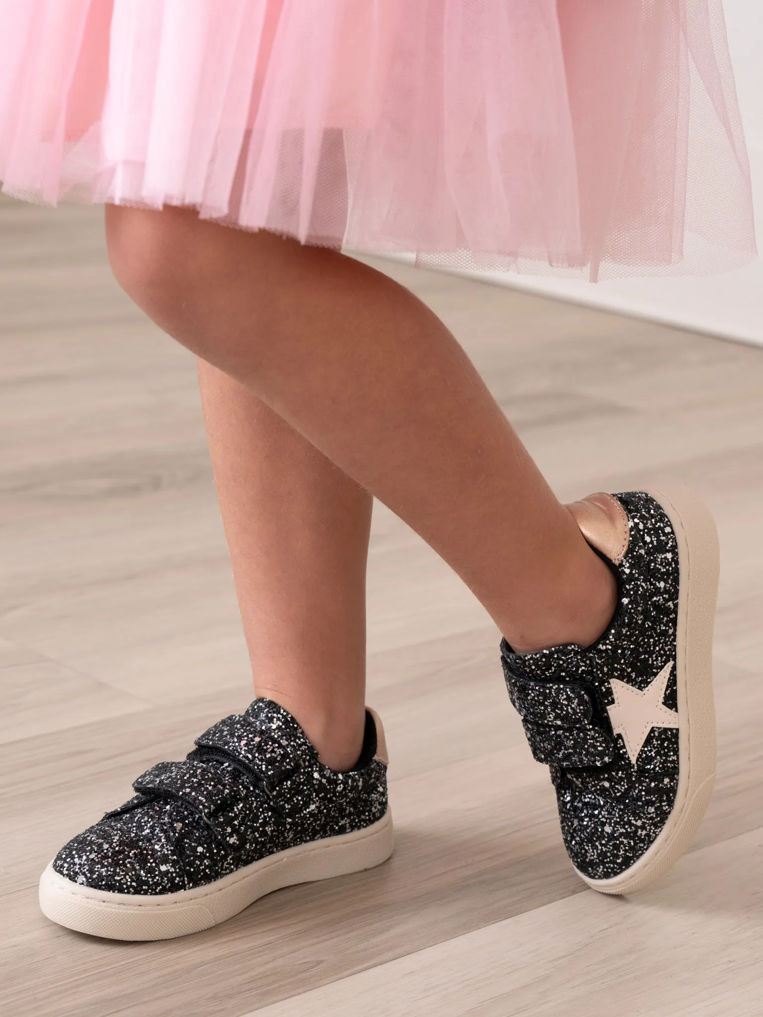 Sparkly Black Velcro Sneakers