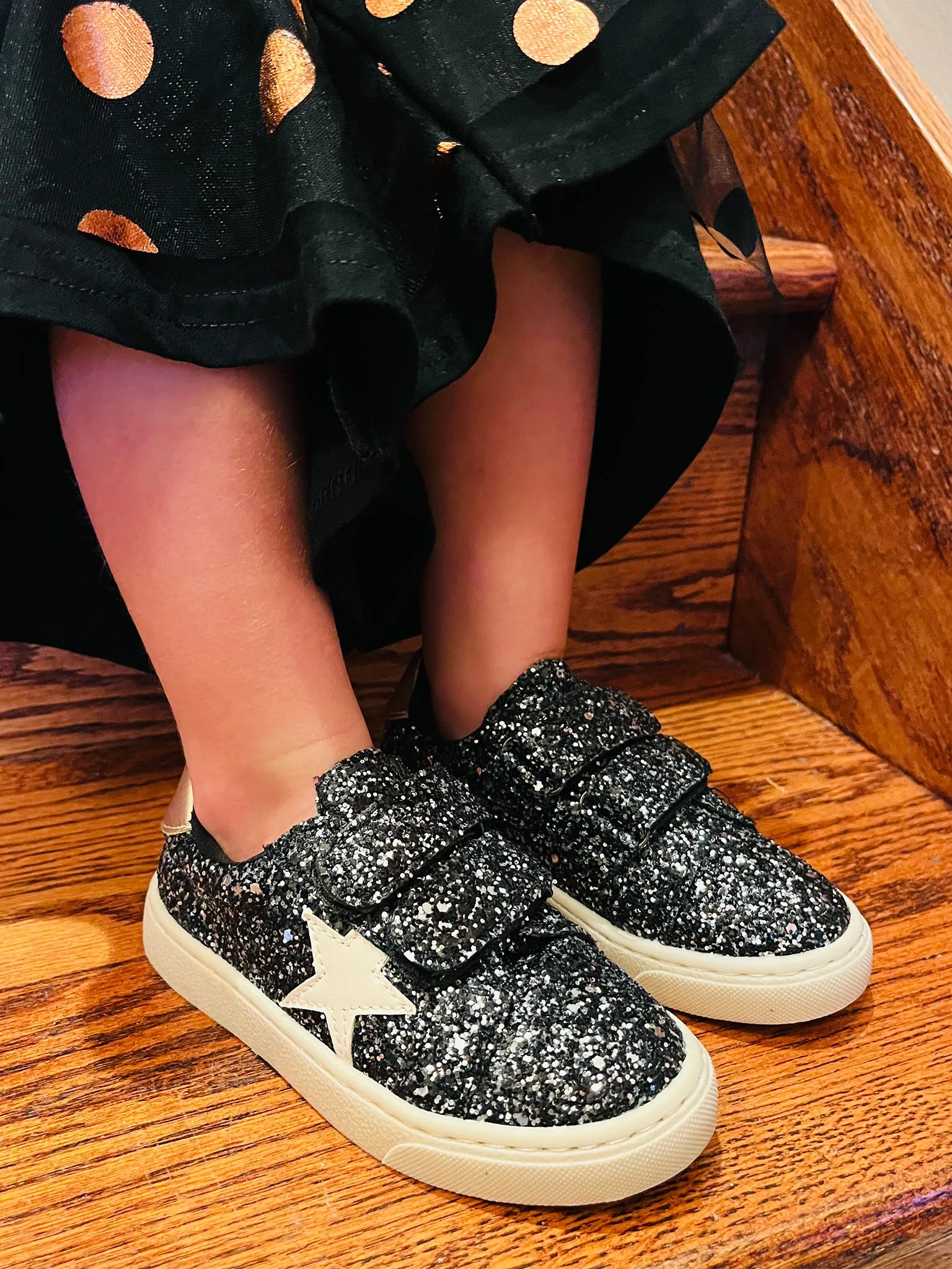 Sparkly Black Velcro Sneakers