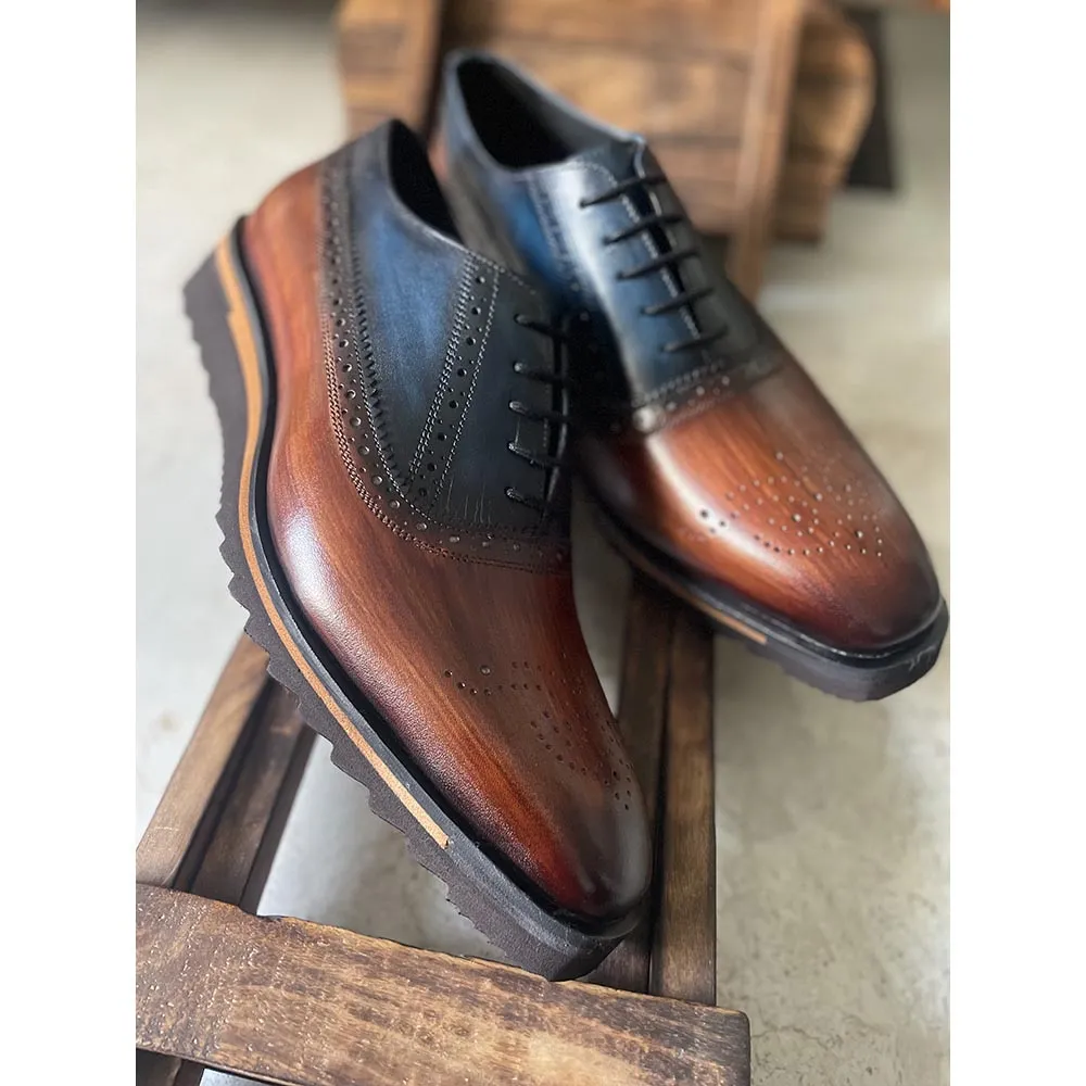 Tan   Blue Patina Medallion Oxfords with Extralight Soles