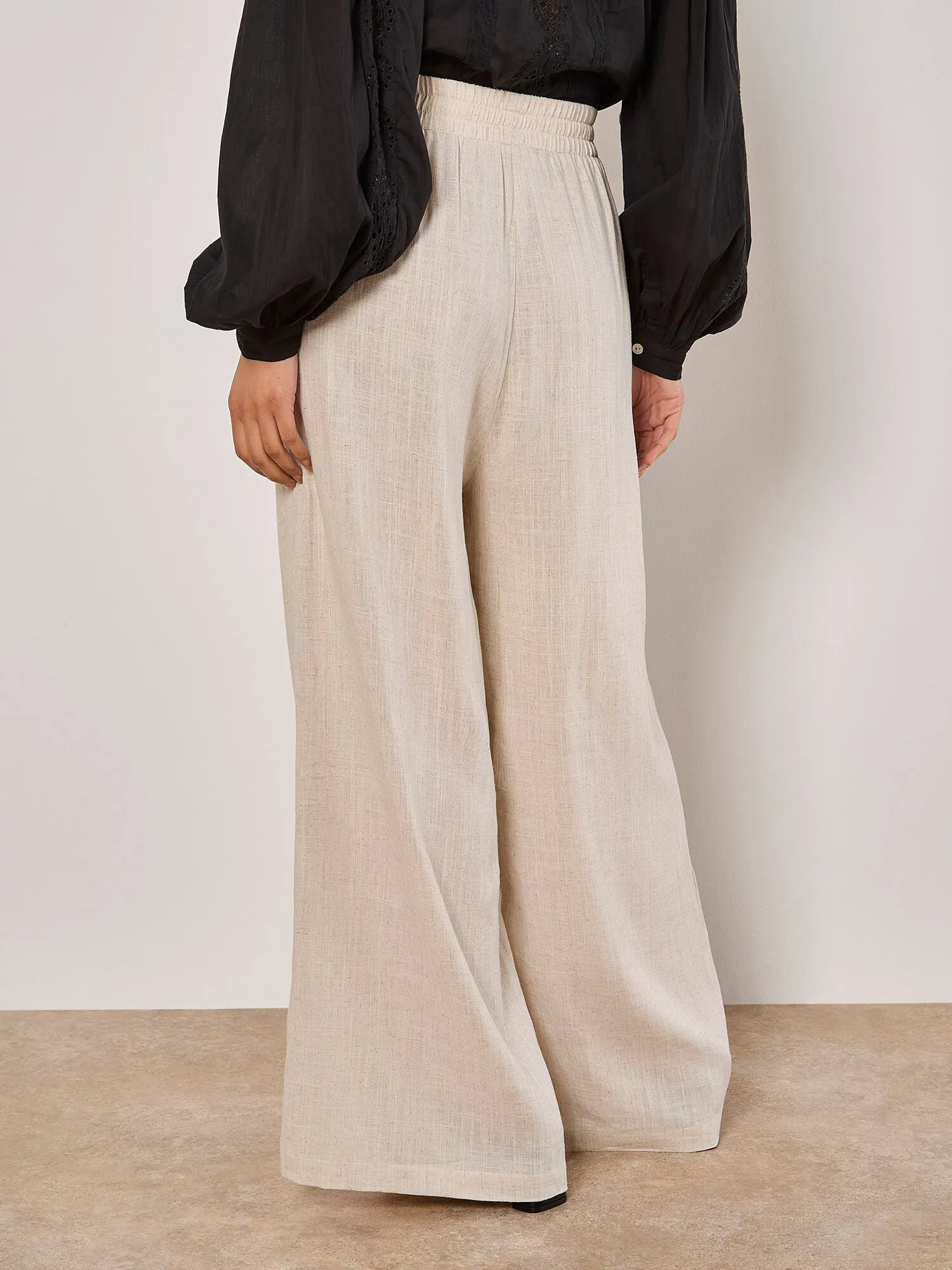 Wide Leg Linen Mix Trouser | Apricot
