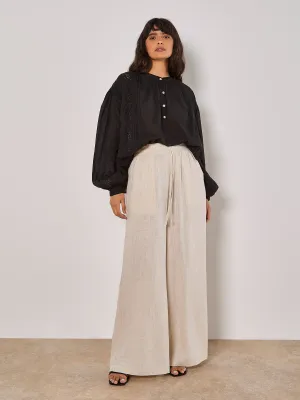 Wide Leg Linen Mix Trouser | Apricot