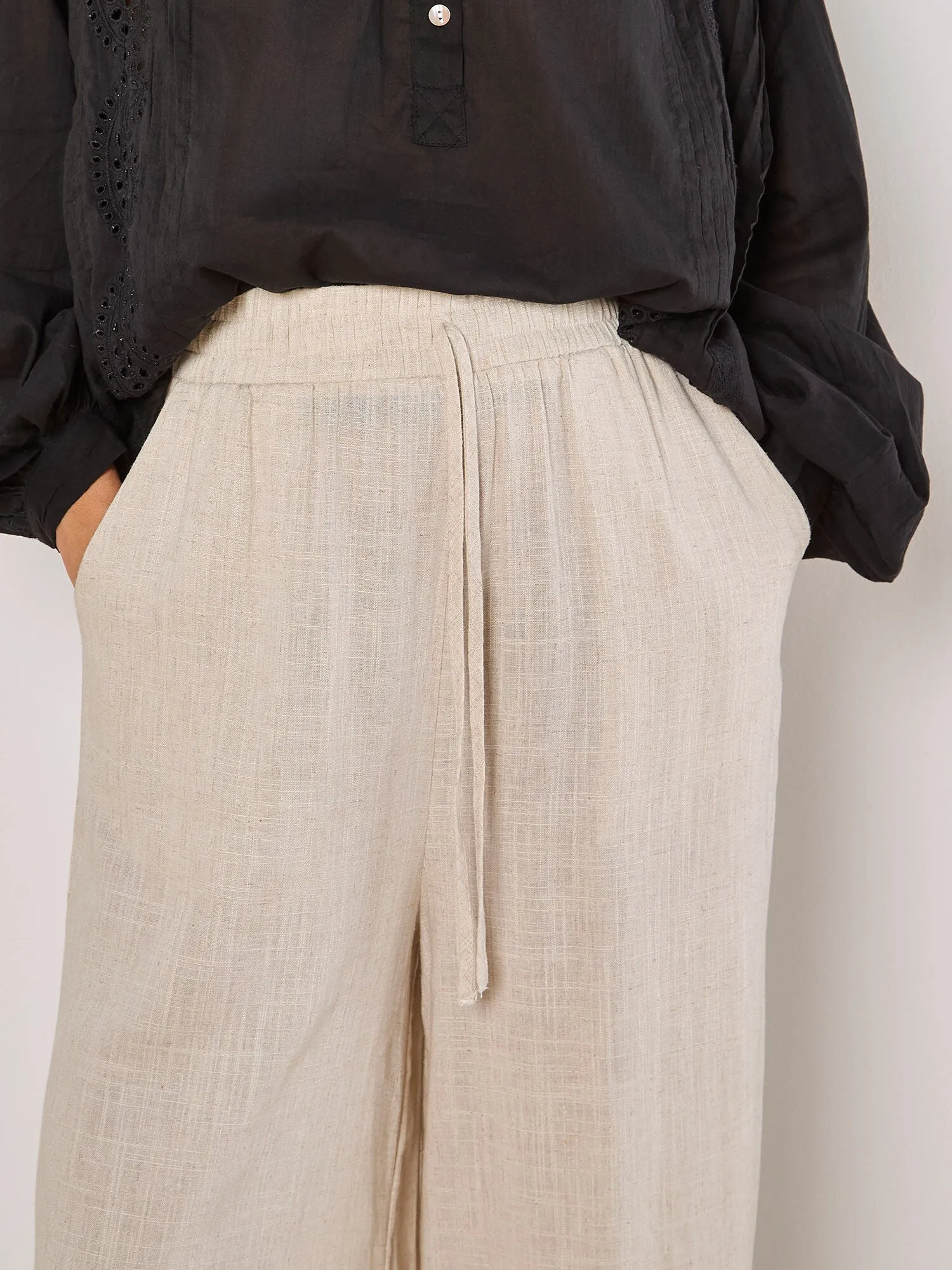 Wide Leg Linen Mix Trouser | Apricot
