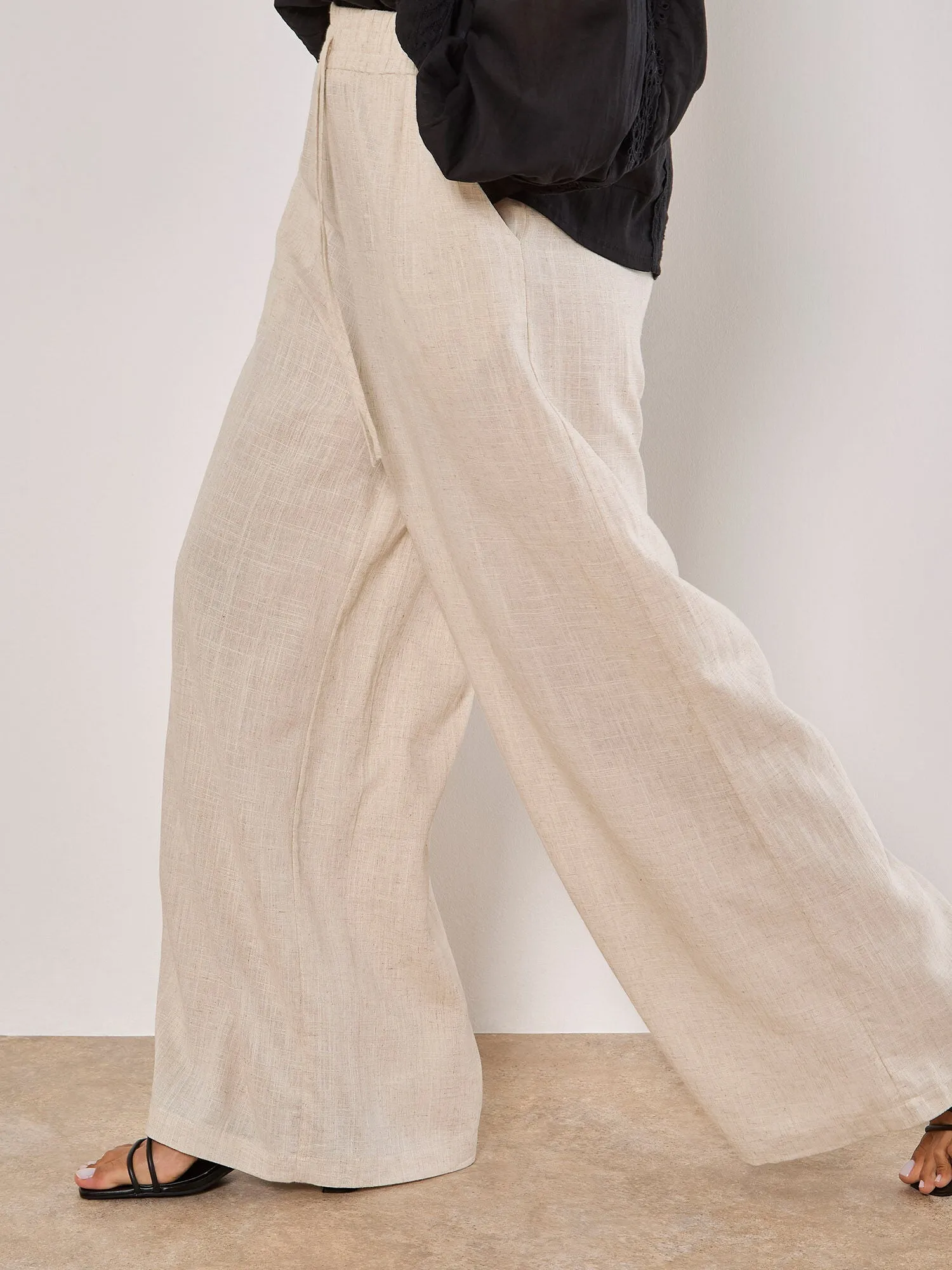 Wide Leg Linen Mix Trouser | Apricot