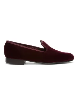 Wine Burgundy Velvet Cotton & Leather Slippers