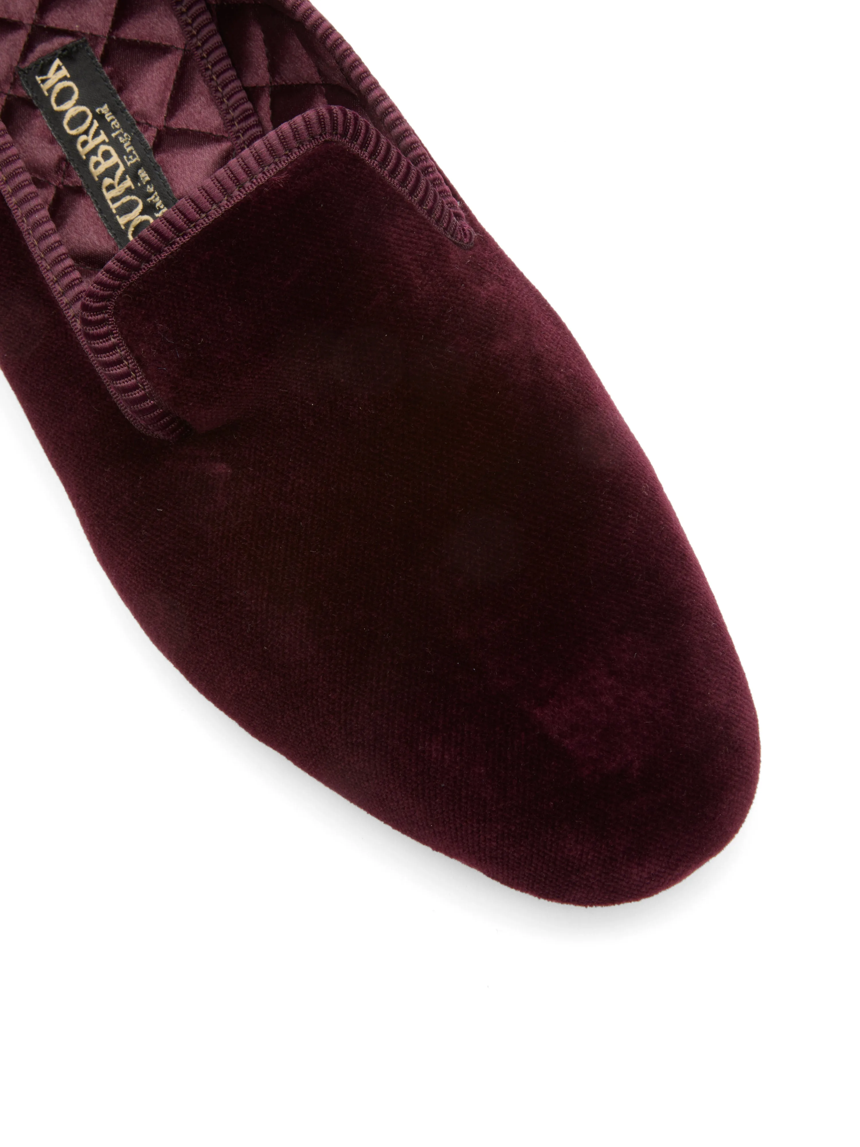 Wine Burgundy Velvet Cotton & Leather Slippers