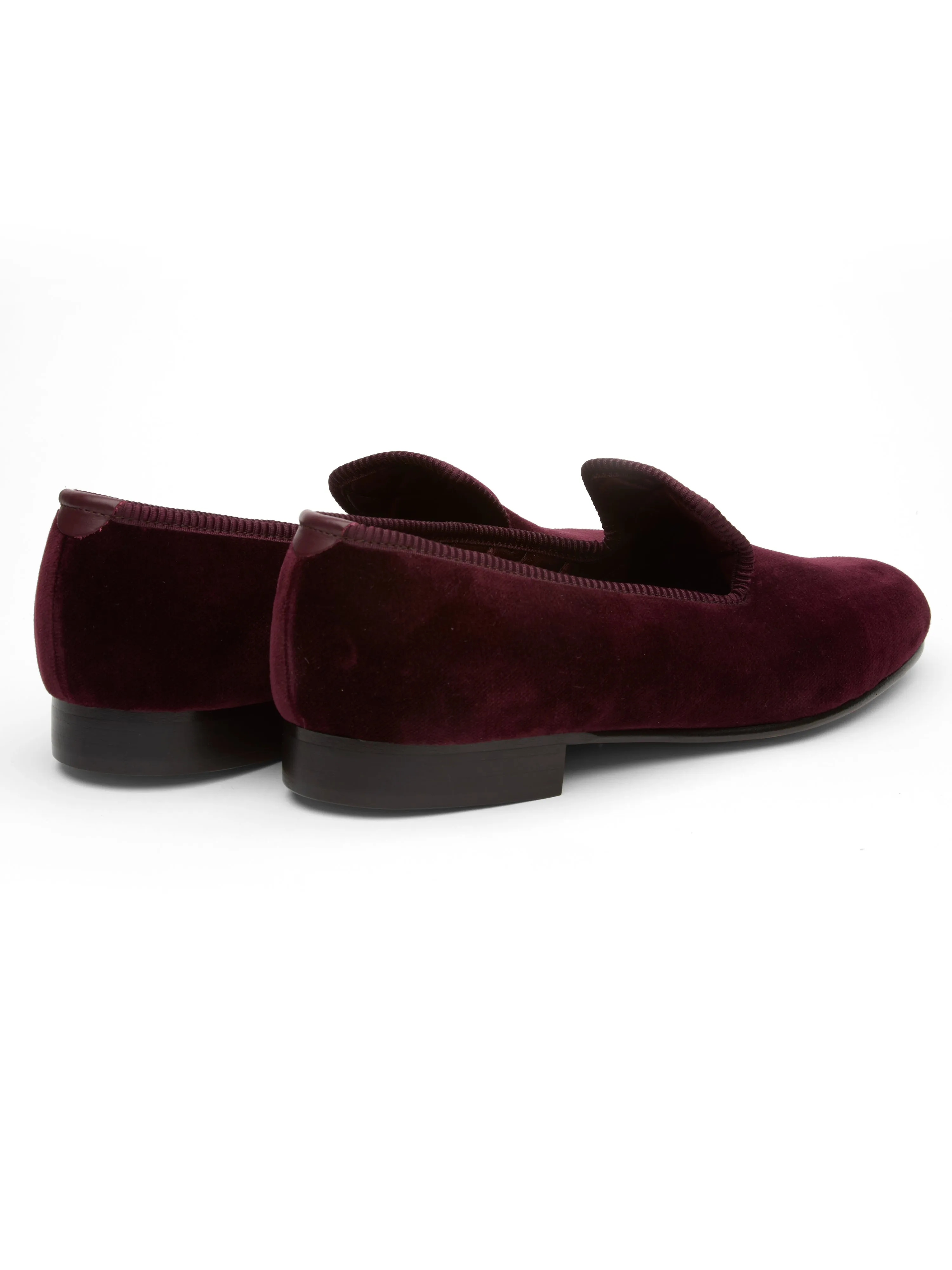 Wine Burgundy Velvet Cotton & Leather Slippers