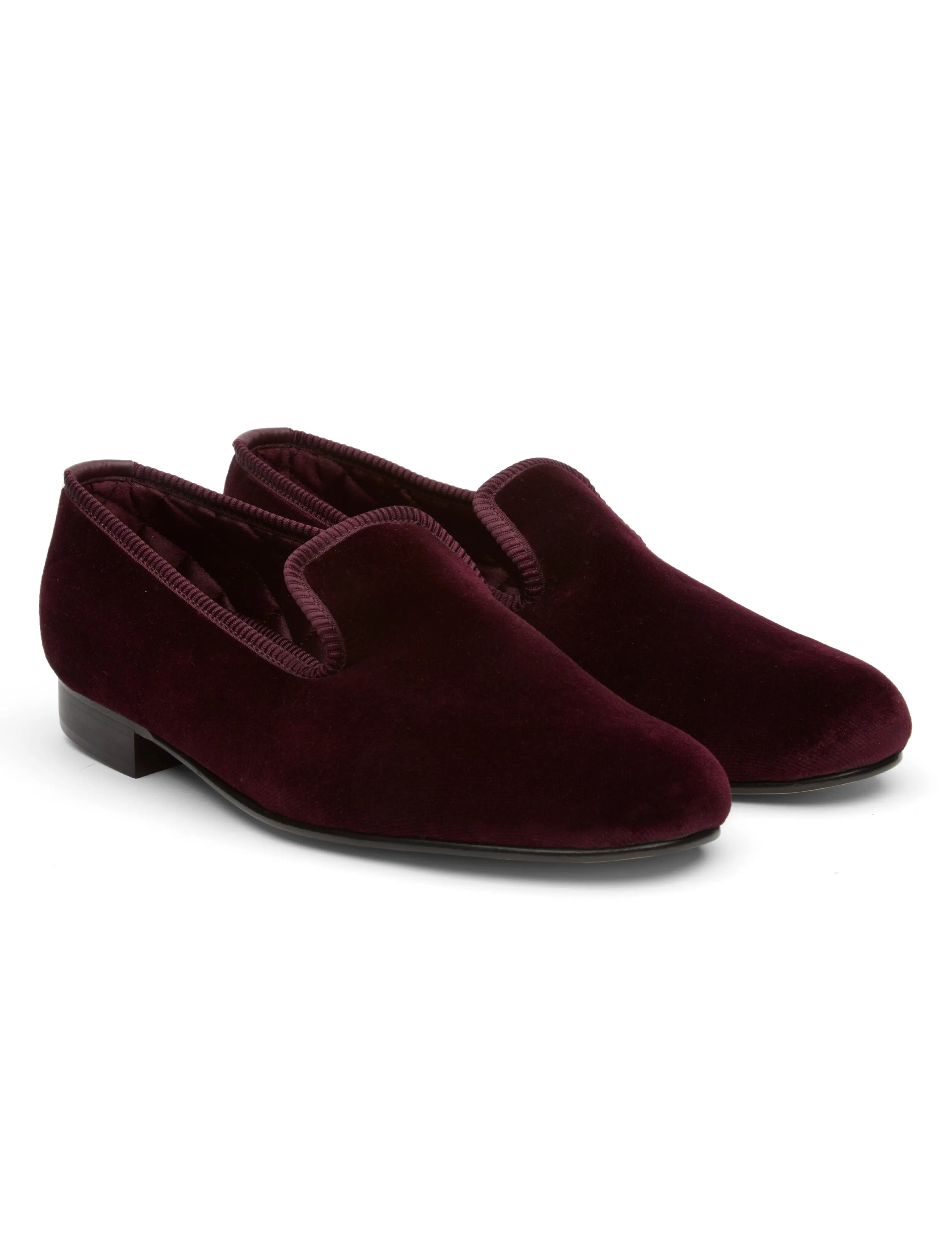 Wine Burgundy Velvet Cotton & Leather Slippers