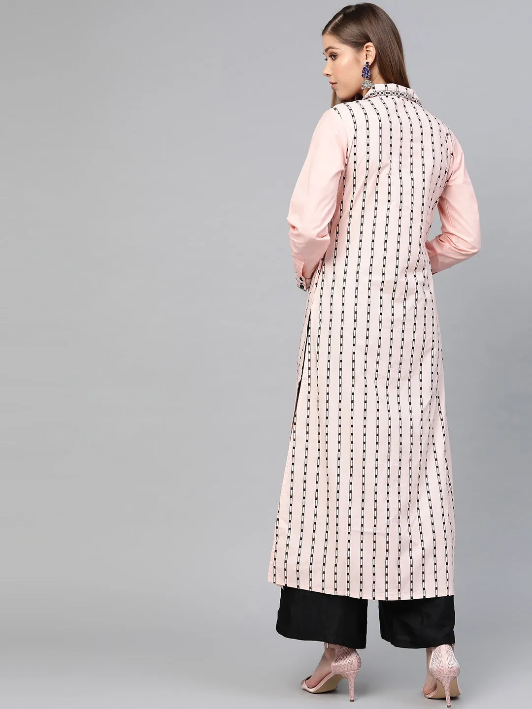 Women Peach & Black A-Line Kurta
