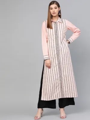 Women Peach & Black A-Line Kurta
